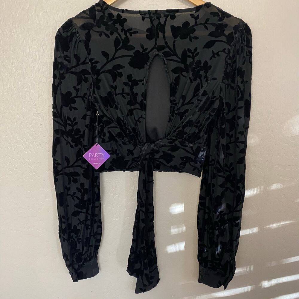 Velvet Burnout Crop Top Long Sleeve Womens Sz Medium Goth Whimsigoth Dark Fairy - Picture 4 of 6